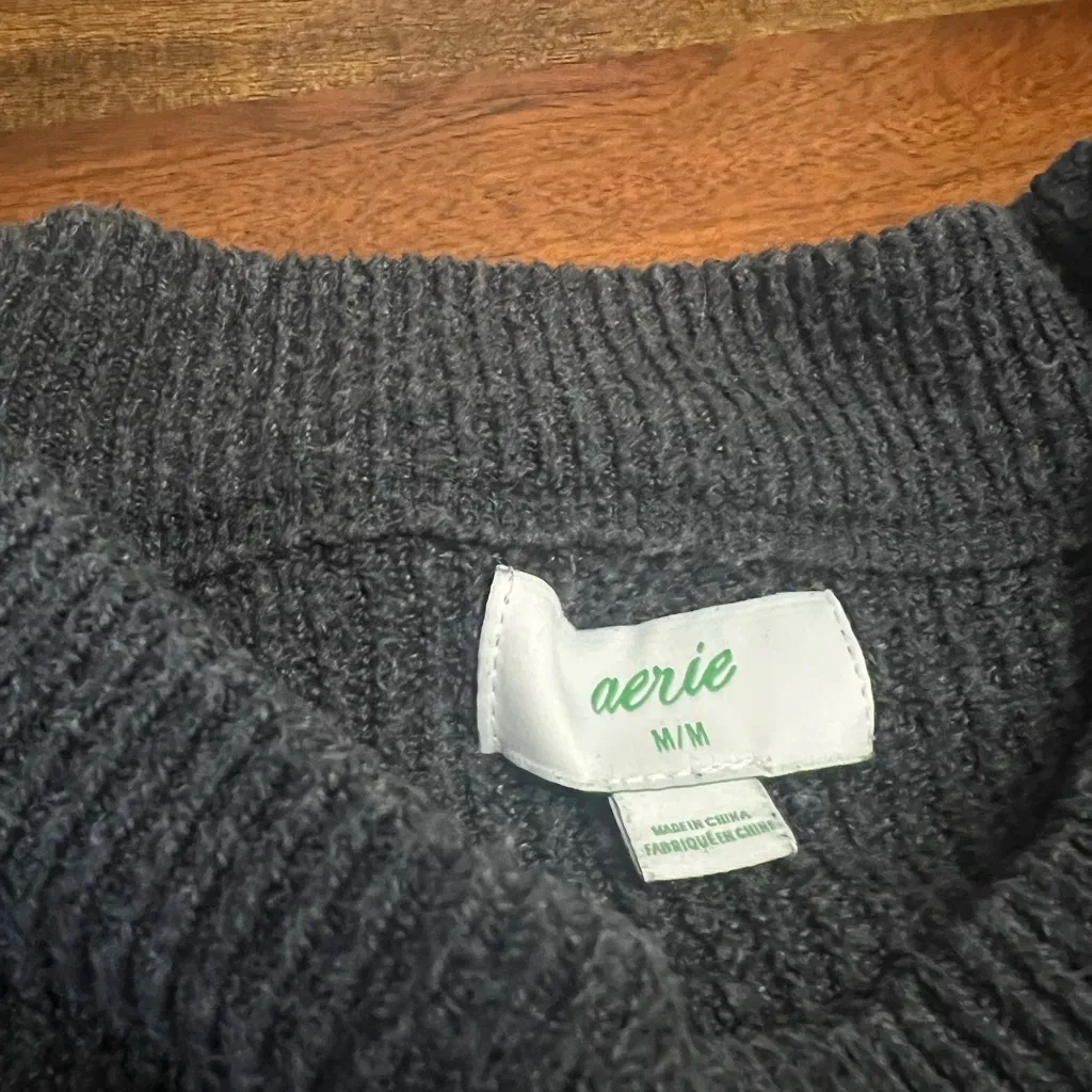 Aerie  Oversized Ribbed Sweater Gray Size Medium Soft Cozy Knit Pullover - Image 2