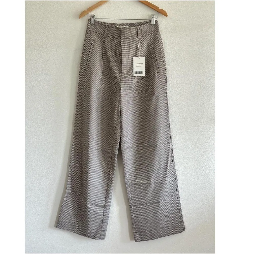 Everlane The Draper Pleated Pant Buttersmooth in Deep Taupe Mini Gingham, Size 4 - Image 6