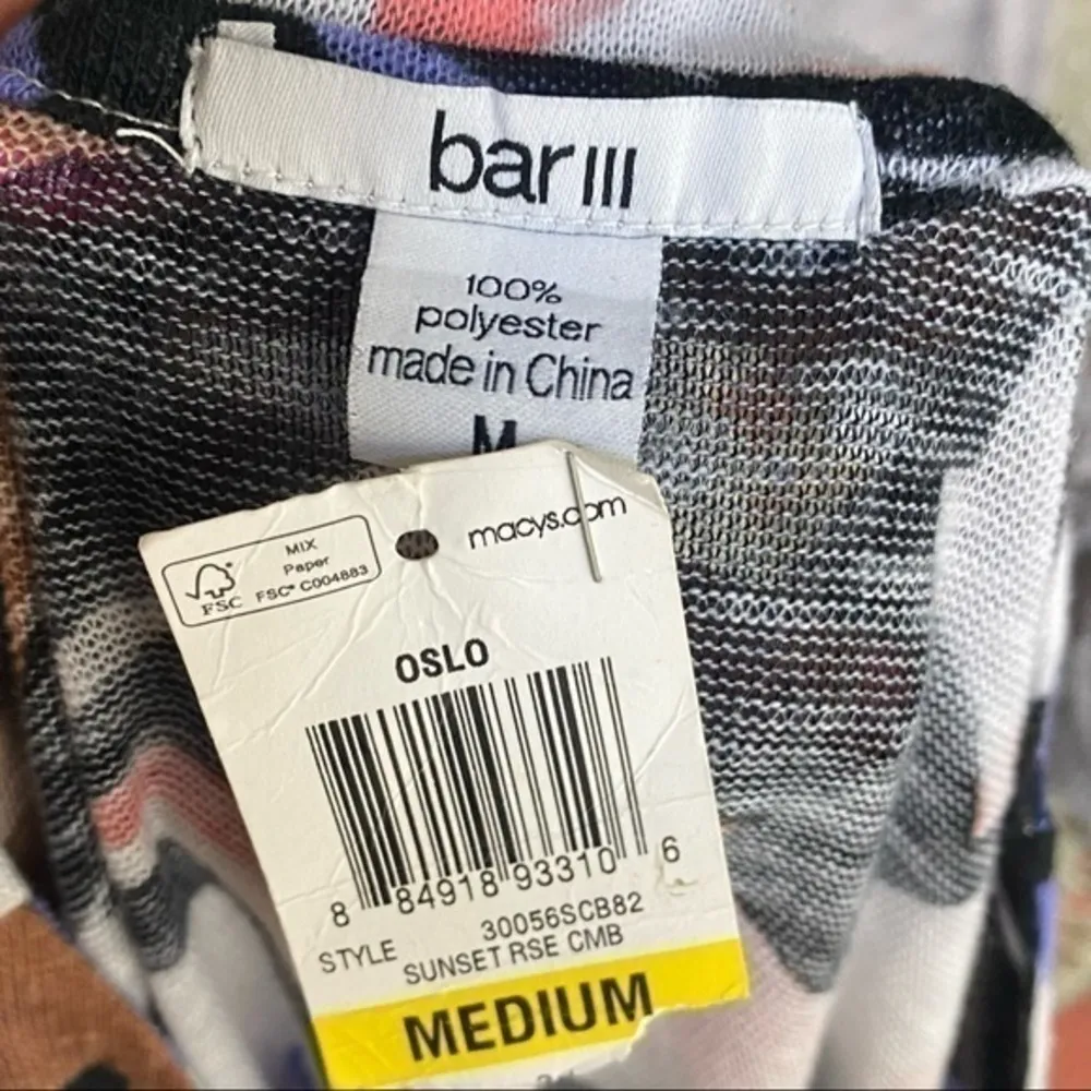 Bar III NEW Sunset Graphic Print Mesh Top Colorful Abstract Y2K Streetwear M - Image 5