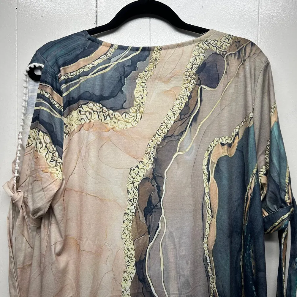 Water Print Tunic Dress XXL Art to Wear Stretch Pullover Casual Boho Novelty Blue Size L - Image 9