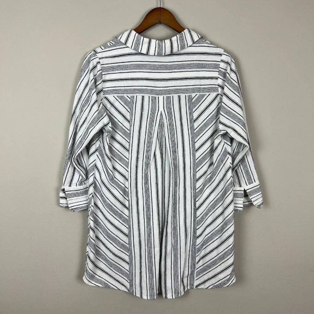 Soft Surroundings Tunic Top Womens Medium Gray White Stripe Pockets 3/4 Sleeve M - Image 5