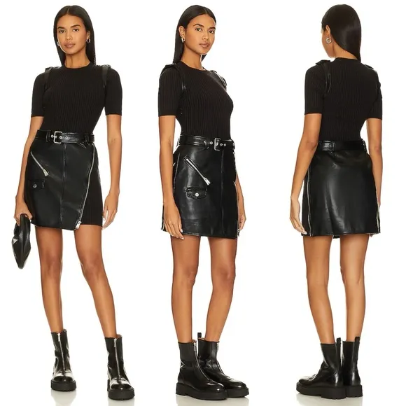 SIMKHAI Anisa Belted Mini Faux Leather Trim Dress in Black Size M - Image 3