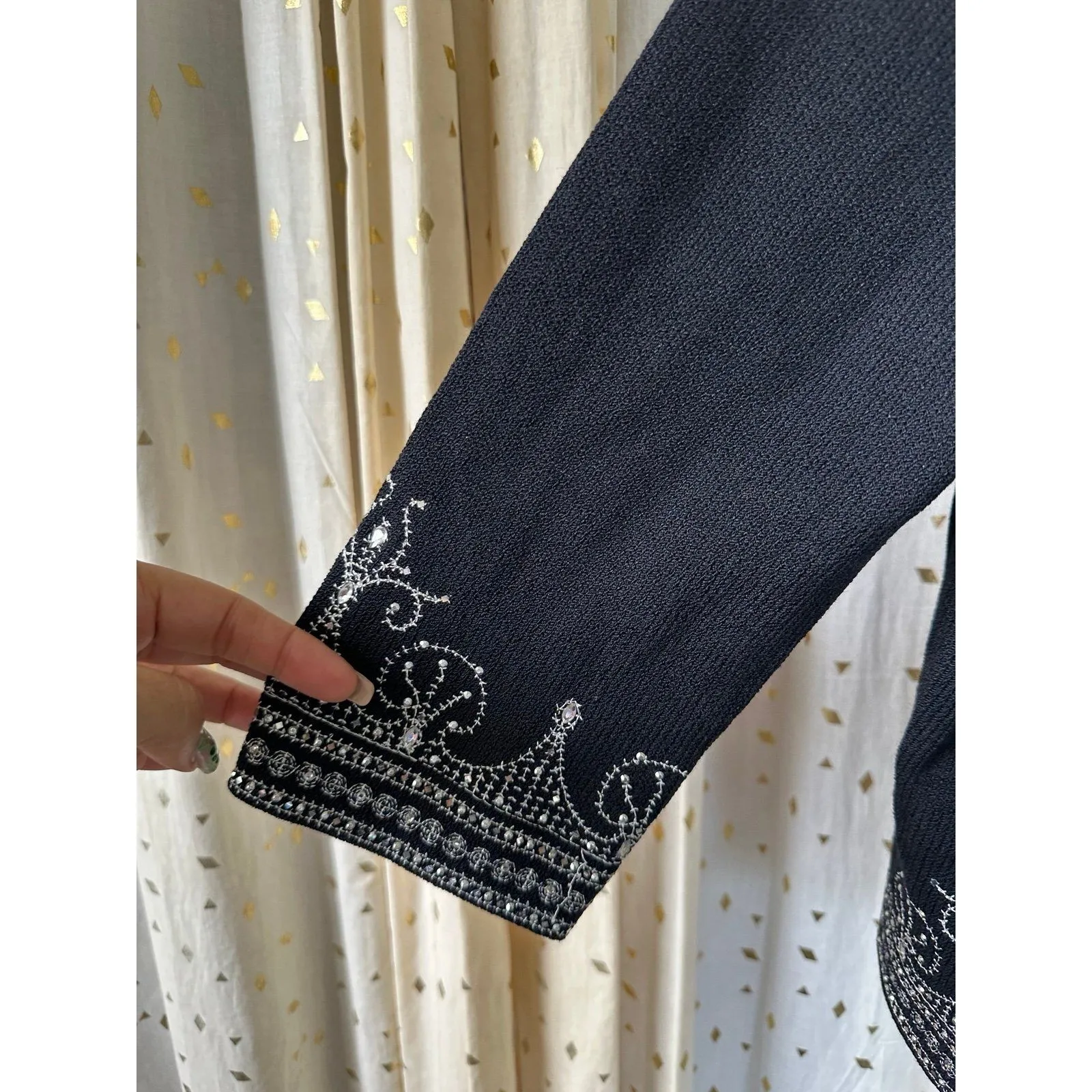 St. John Evening Jeweled Embroidered Black Cropped Bateau Neck Knit Sweater 6 - Image 3