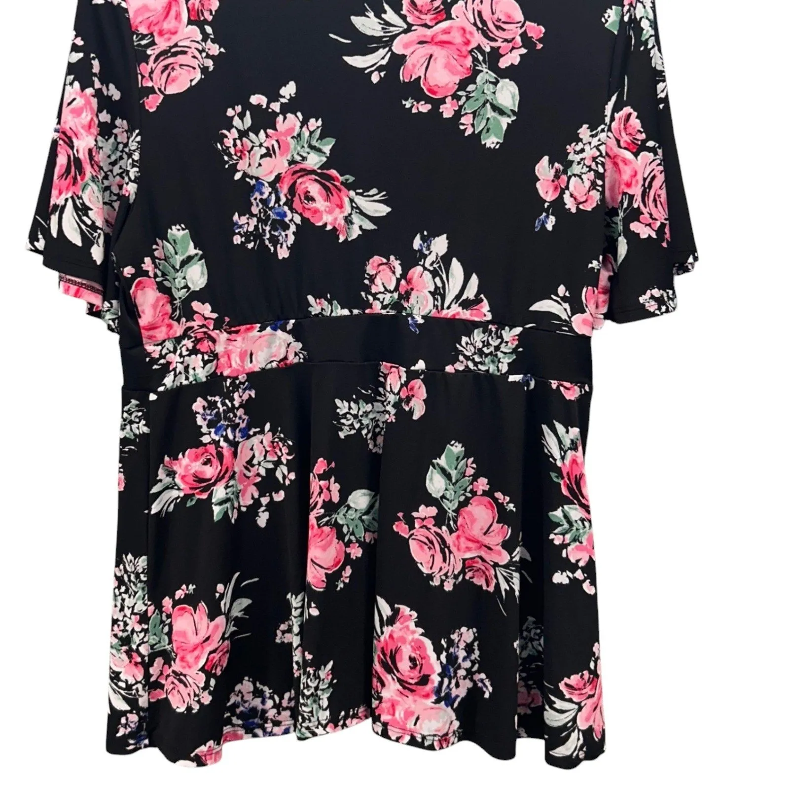 Torrid Womens‎ Blouse Size 2X Black Floral Empire Waist Romantic Y2K Baby Doll - Image 4