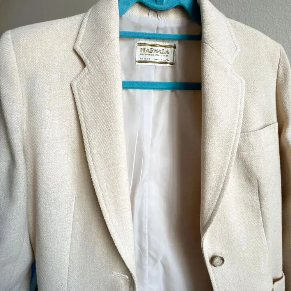 Vintage Made In Japan Ivory Cream Wool Blend Blazer marked 9/10 fits S/M Size undefined - Image 6
