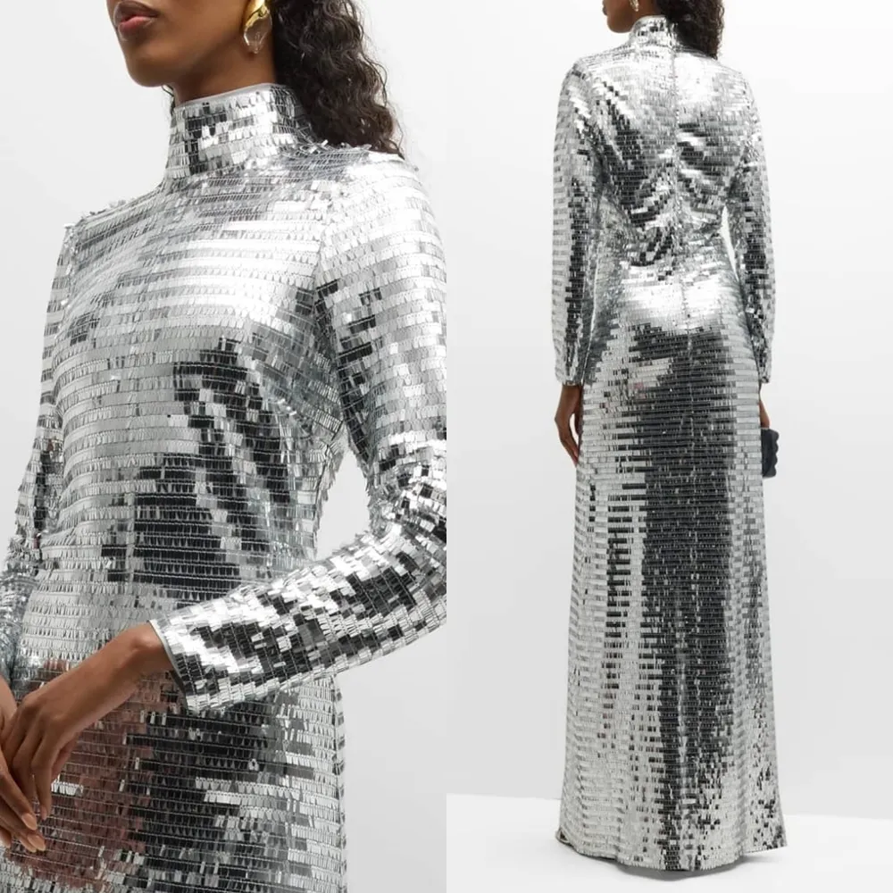 Simon Miller Sequin Sculpty High Collar Maxi Dress Silver Size 4 - Image 10