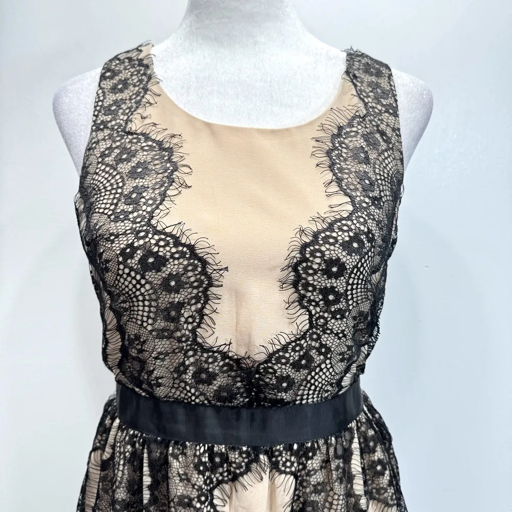 Beige Semi Sheer Dress with Black Eyelet Fringe Trim Doe & Rae Whimsigoth Fairy - Image 3