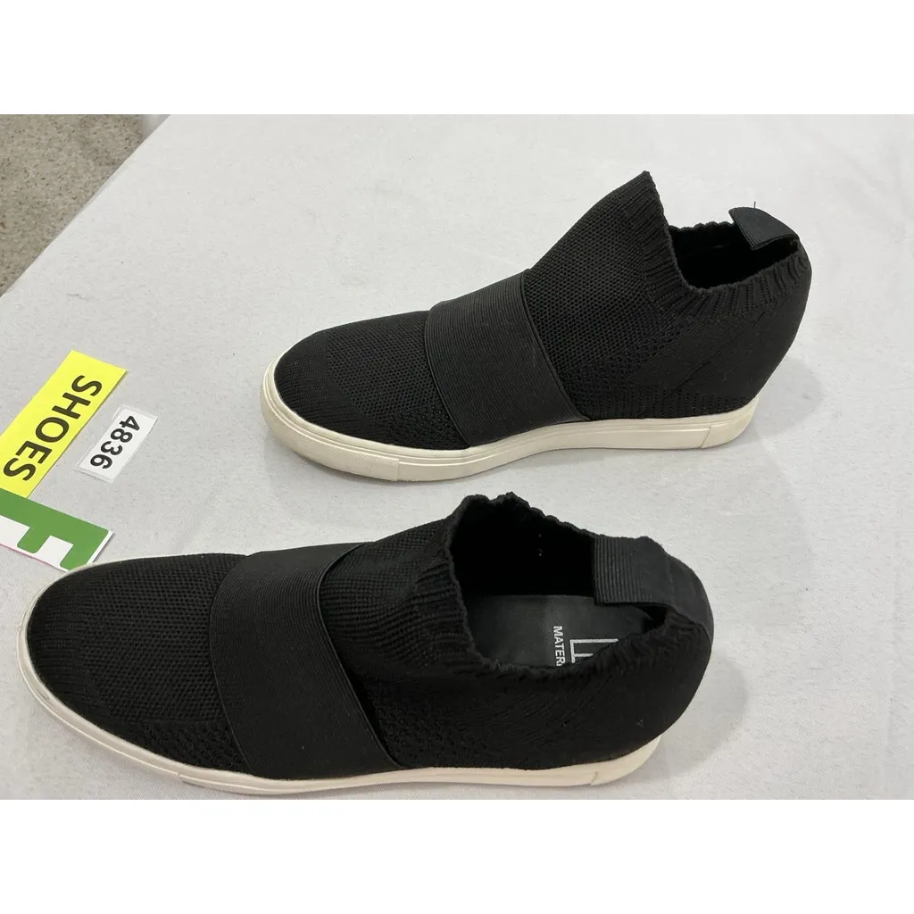 Womans Material Girl Pull On High Top Fashion Sneakers 9 Black Stretch Wedge - Image 3