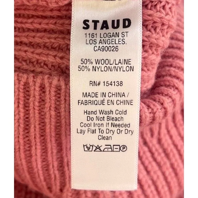 STAUD Aura Sweater Damask Pink Medium Chunky Merino Wool Balloon Sleeves Thick - Image 11