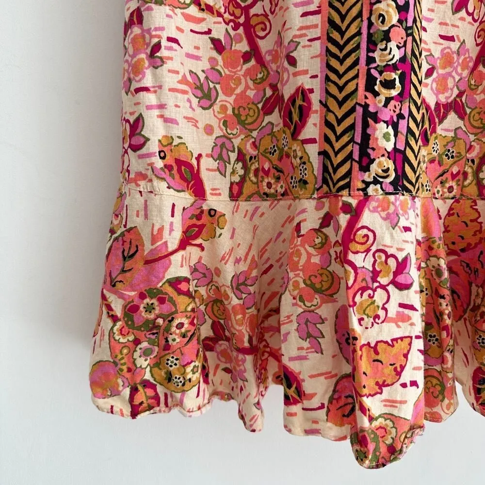 Free People Tunic Small Tulum Floral Boho Linen Blend Flowy Flounce Top Festival - Image 4