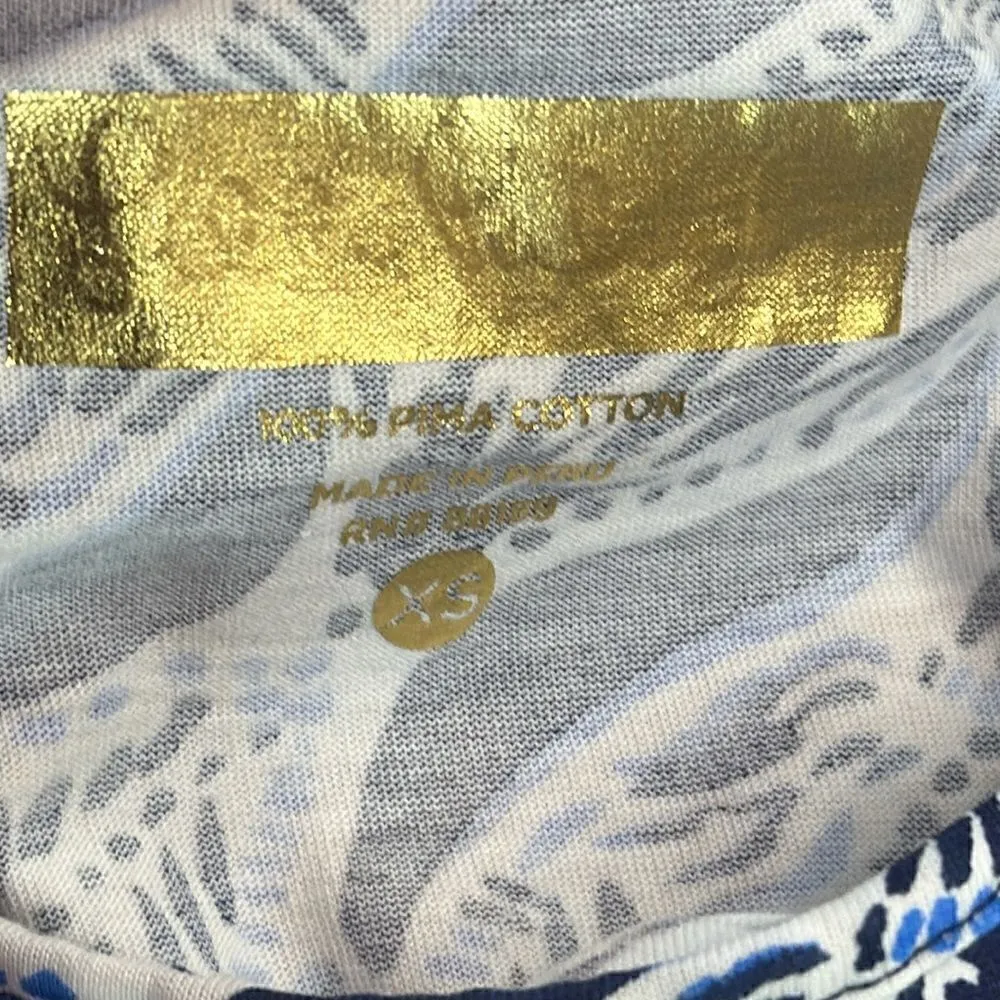 Lilly Pulitzer Pima Cotton Shift Dress Blue Mermaid's Tail 3/4 Sleeve size XS - Image 6