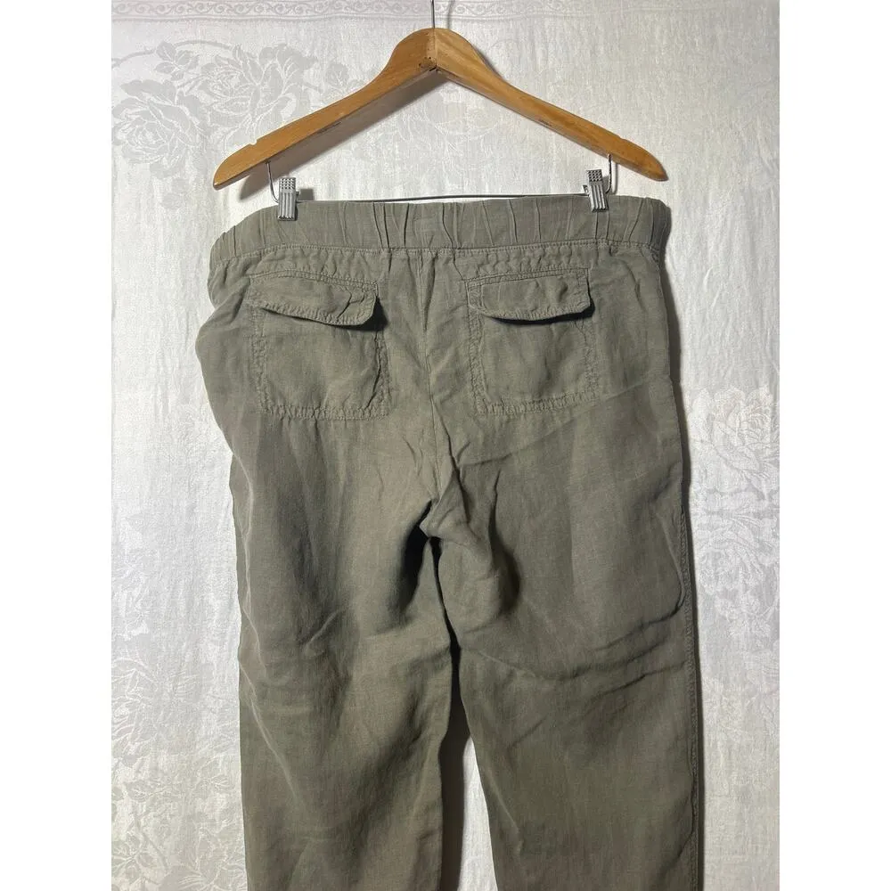 Caslon  100% Linen Pants Joggers Small Olive Green Pull On Drawstring. - Image 10