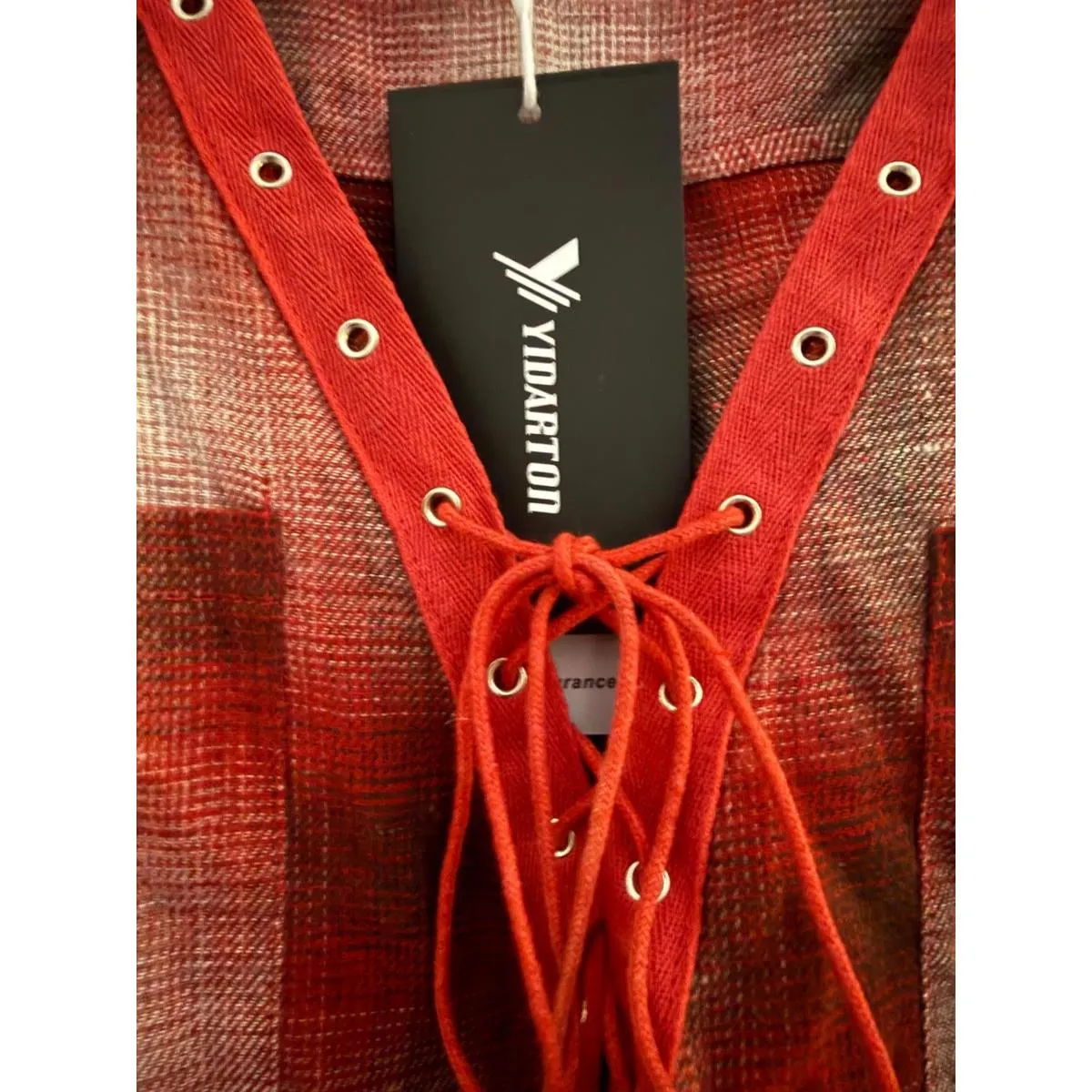 New Yidarton Women's Top Shirt Large Lace Up Tie Cotton Polyester Pink Red White - Image 4