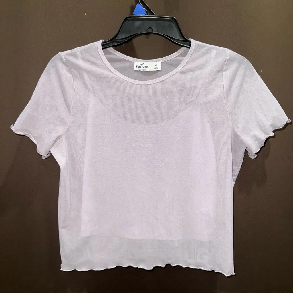 Hollister Sheer Lavender Crop Top Baby Tee w/Matching Cami Good to Layer - Image 2