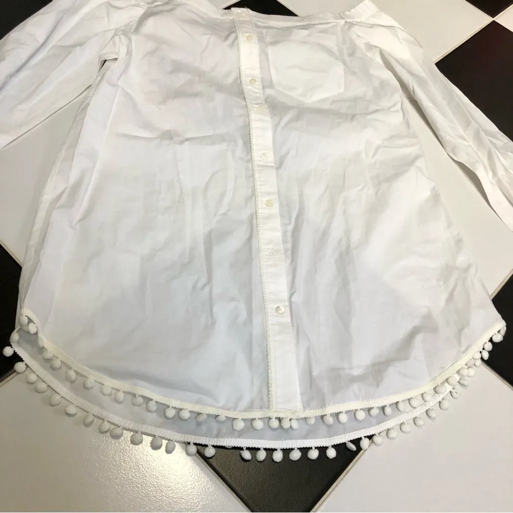 Derek Lam 10 Crosby Poplin Tunic Off The Shoulder Shirt Pom Pom Trim Classic sz8 - Image 9