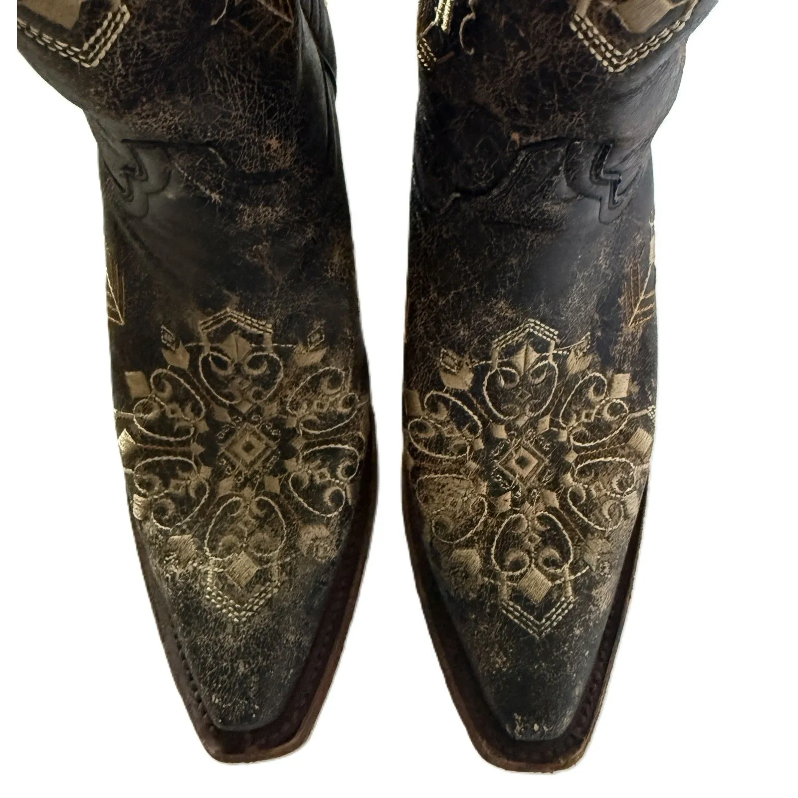 Circle G Marietta Brown Distressed Leather Embroidered Cowboy Snip Boot Sz 8.5 M - Image 4