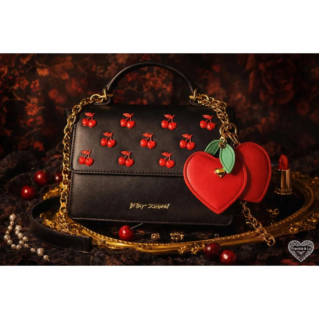 Betsey Johnson Cherry Crossbody Bag Black Red Heart Charm NWT - Image 3