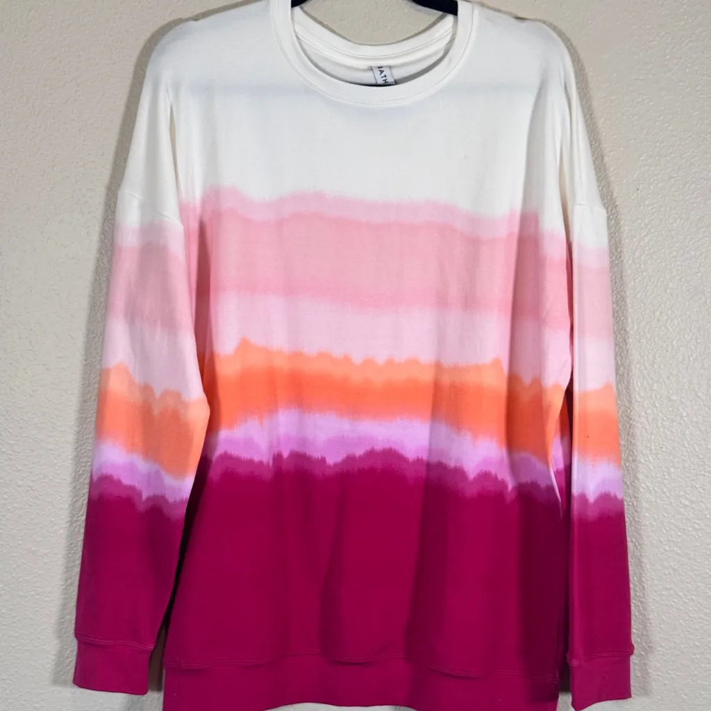 Athleta Pink White Tie Dye Pullover Sweater Womens MT Casual Cozycore Colorful - Image 10
