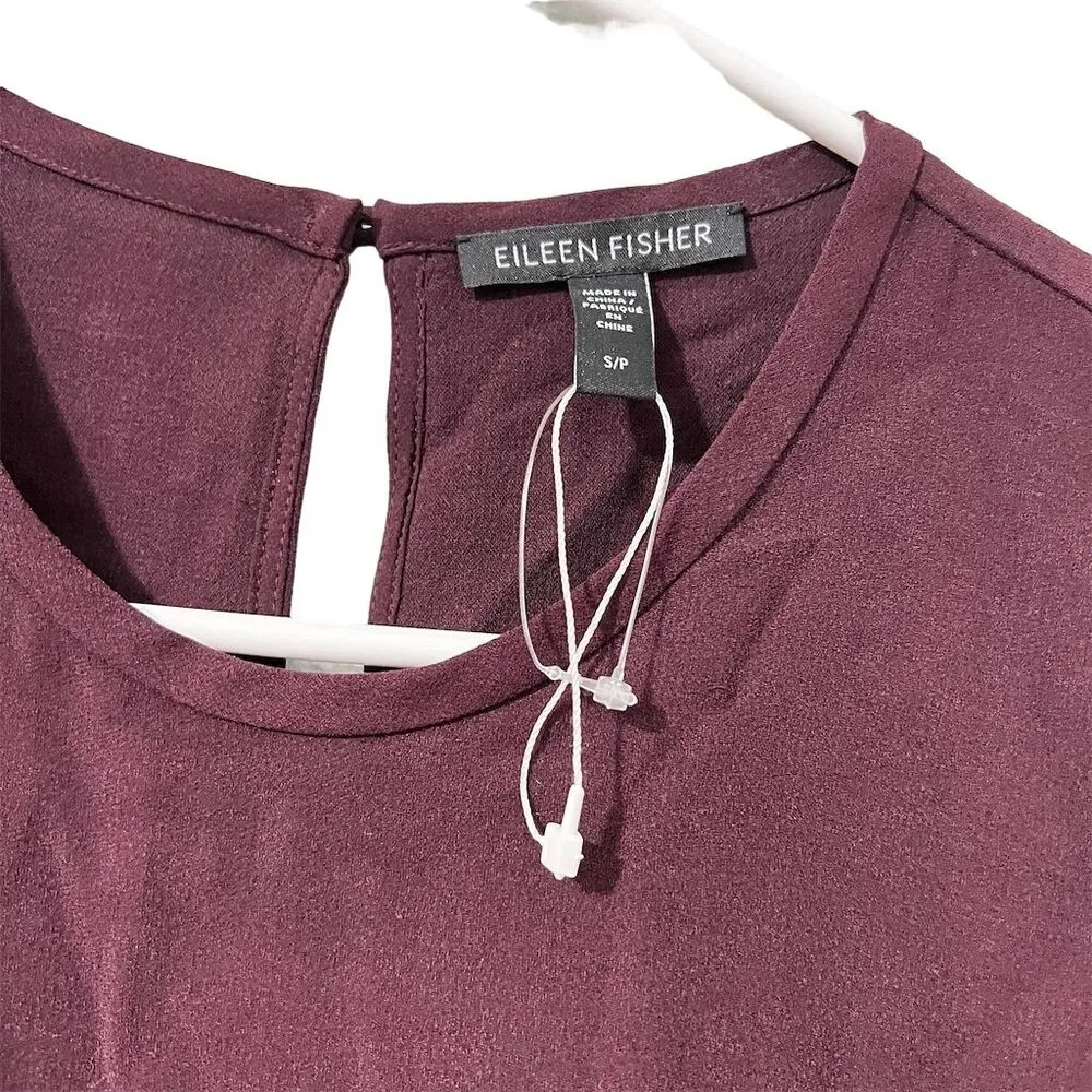 Eileen Fisher Women's Silk Blouse Sheer Sleeve Burgundy Size S - Image 4