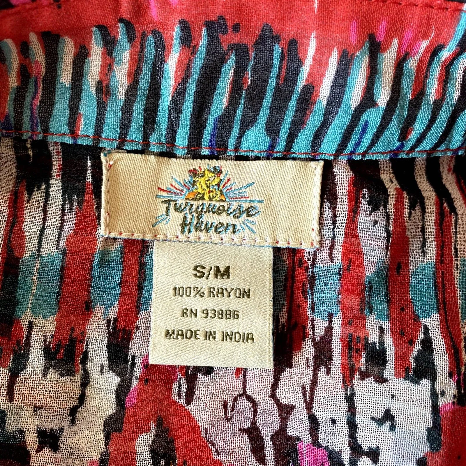 Turquoise Haven Swim Coverup Multicolor Abstract Printed Button Down Size S/M‎ - Image 5