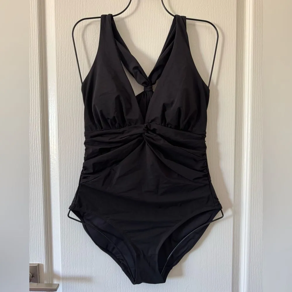 SHAPELLX Tummy Control Swimsuit Women Ruched V Neck One Piece Black M NWT Size M - Image 3