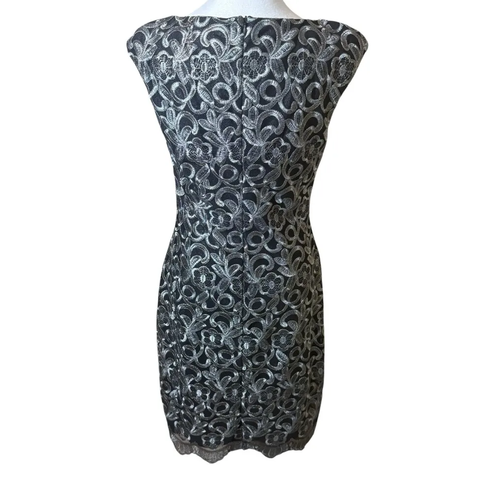 Lauren Ralph Lauren Cocktail Dress Size 6 Scalloped Metallic Lace Event Evening - Image 3