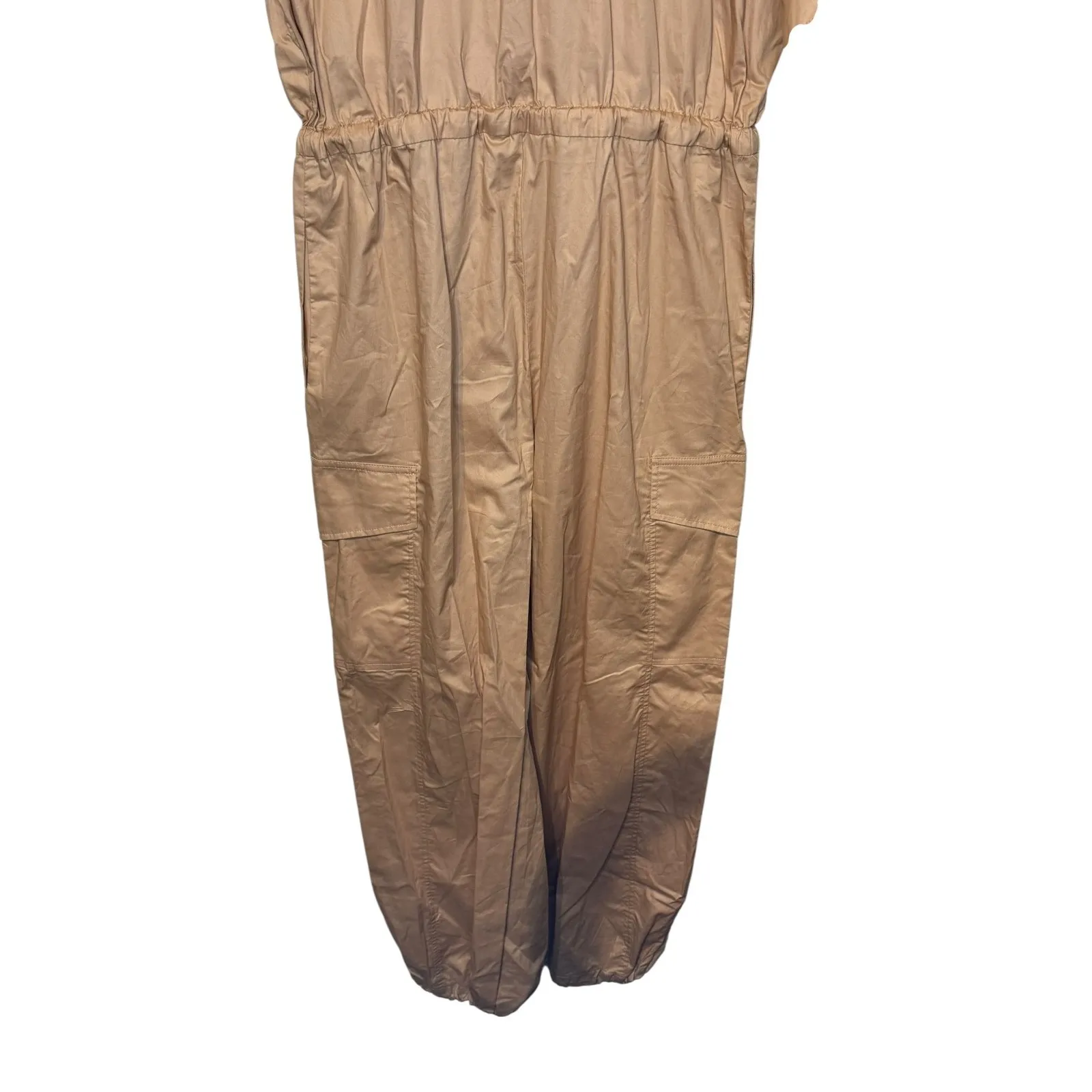 Zara Women Jumpsuit Gabardine Utility Pockets Cargo Snap Button Cotton Tan Large - Image 10