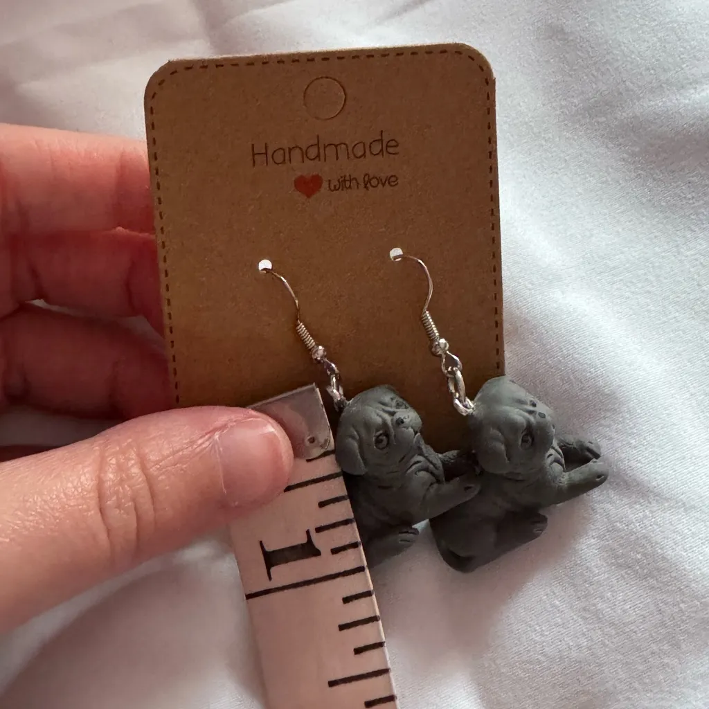 Handmade Pug Dog Earrings Black - Image 5