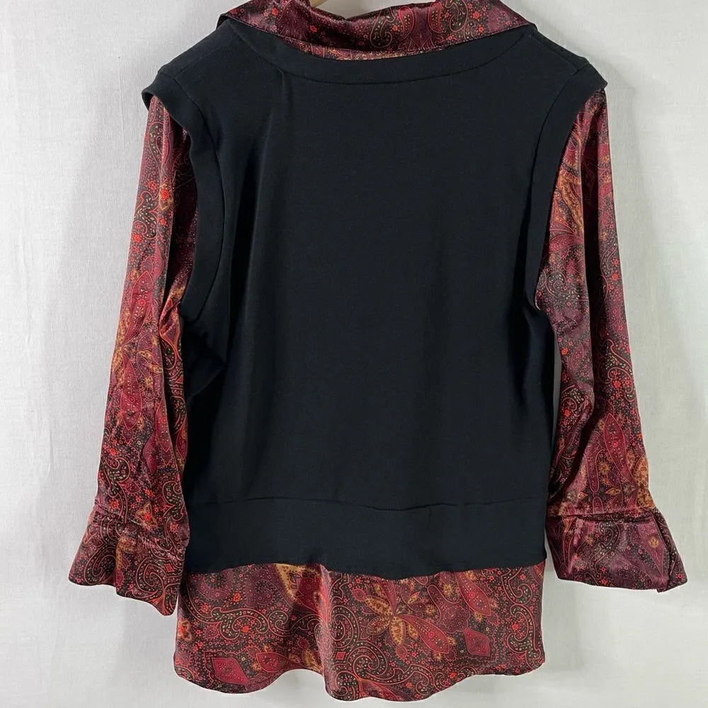 Susan Lawrence 2-in-1 Sweater Vest Satin Blouse Top - Medium - Image 3