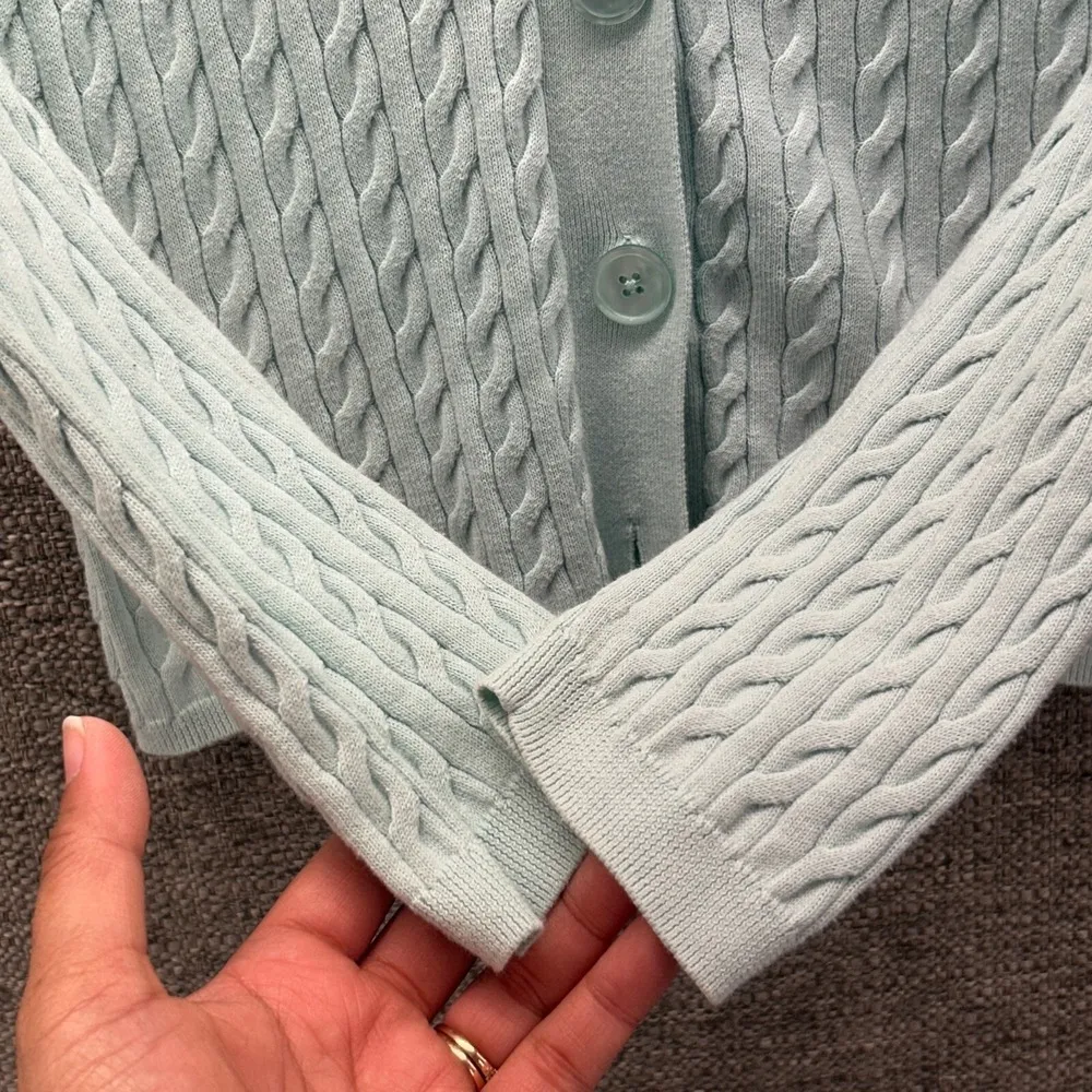 Talbots Women Cable Knit Cardigan Sweater Size Medium Fisherman Preppy Soft Girl - Image 8