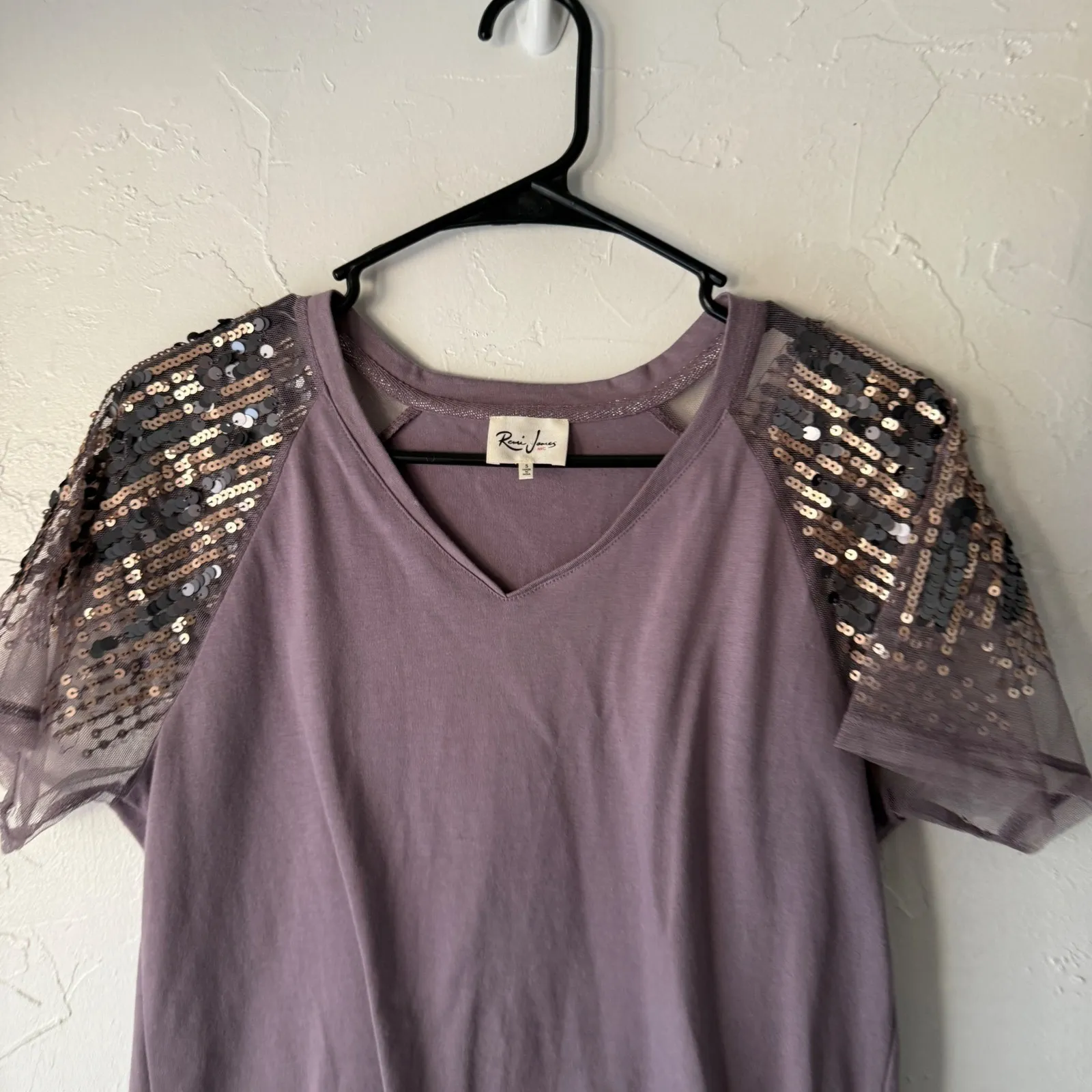 Reni James Purple‎ Sequins Mesh Shirt Small Sparkle Going Out Party Fairy Purple - Image 2