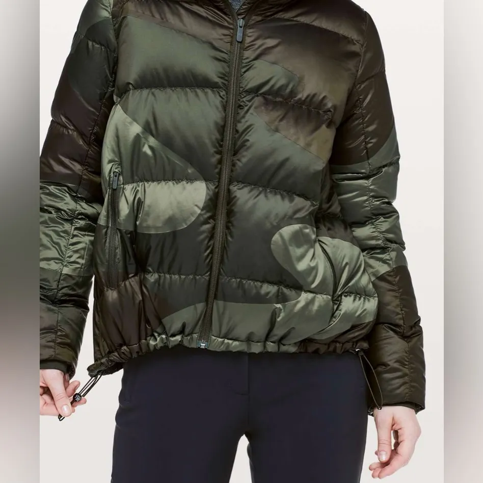 Lululemon Cloudscape Puffer Jacket Coat Dark Olive Camo | Rare 2018 | Size 8 - Image 5