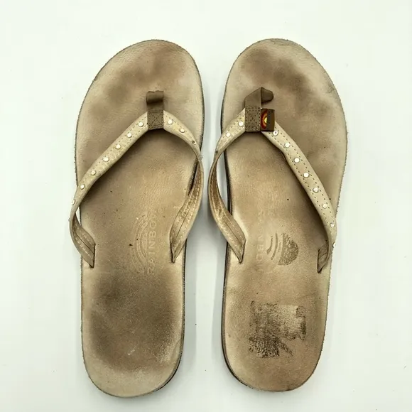 Women’s Rainbow Beige Leather with Rhinestone Double Sole Sandals Size 11 - Image 2
