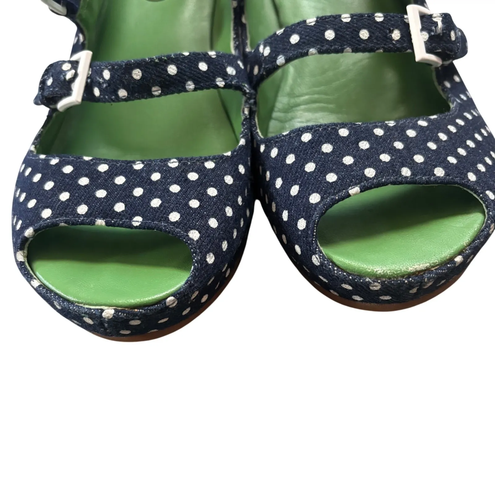 Johnston Murphy Blue Polka Dot Wedge Heels Peep Toe Women's pin up Shoes Size 7M - Image 3