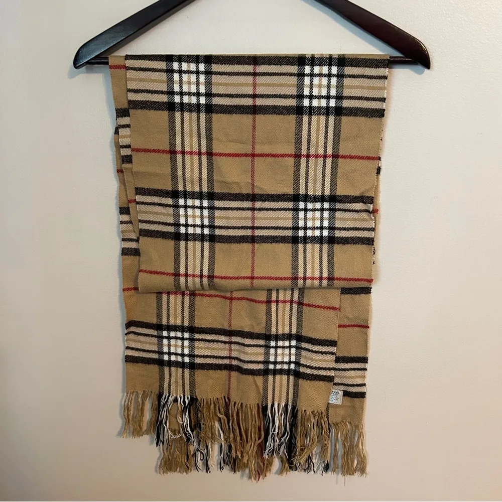 Plaid Fringe Scarves Set of 2 tan pink black red white classic cozy Casual Soft - Image 3