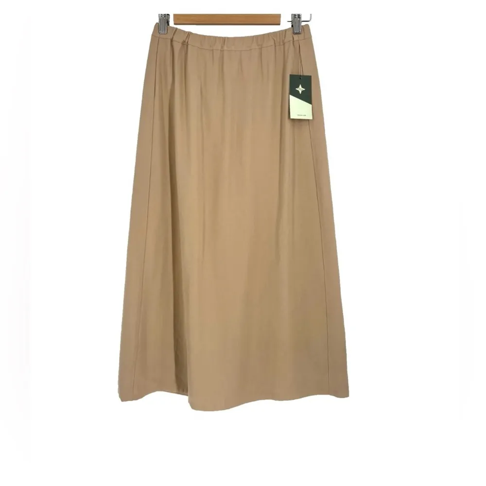 Tuckernuck Khaki Keaton Skirt XS NWT Rayon Blend Midi Neutral Slit Chic - Image 3