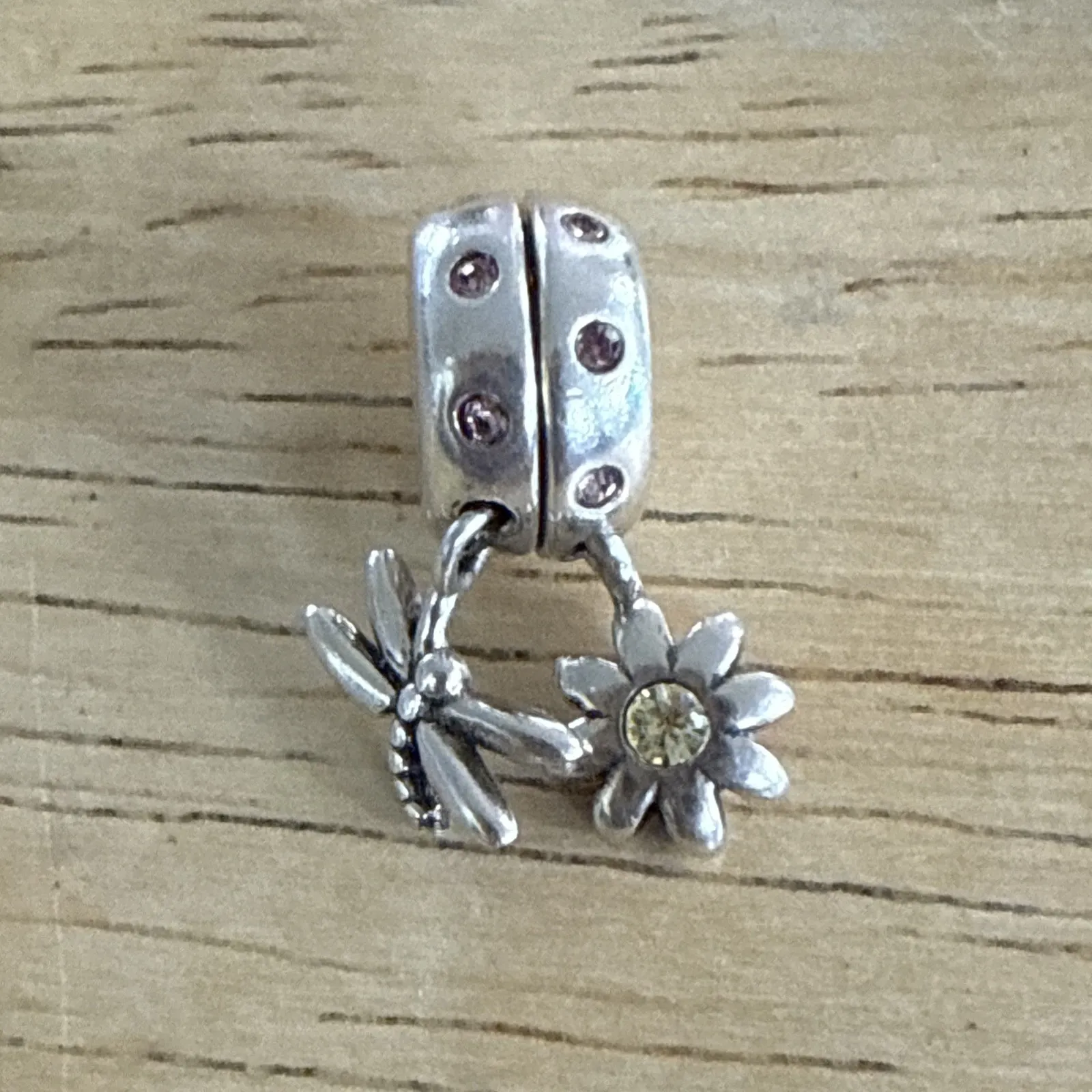 Chamilia 925 & crystal YOU & ME FLOWER & DRAGONFLY charm bracelet bead & Spacer - Image 6