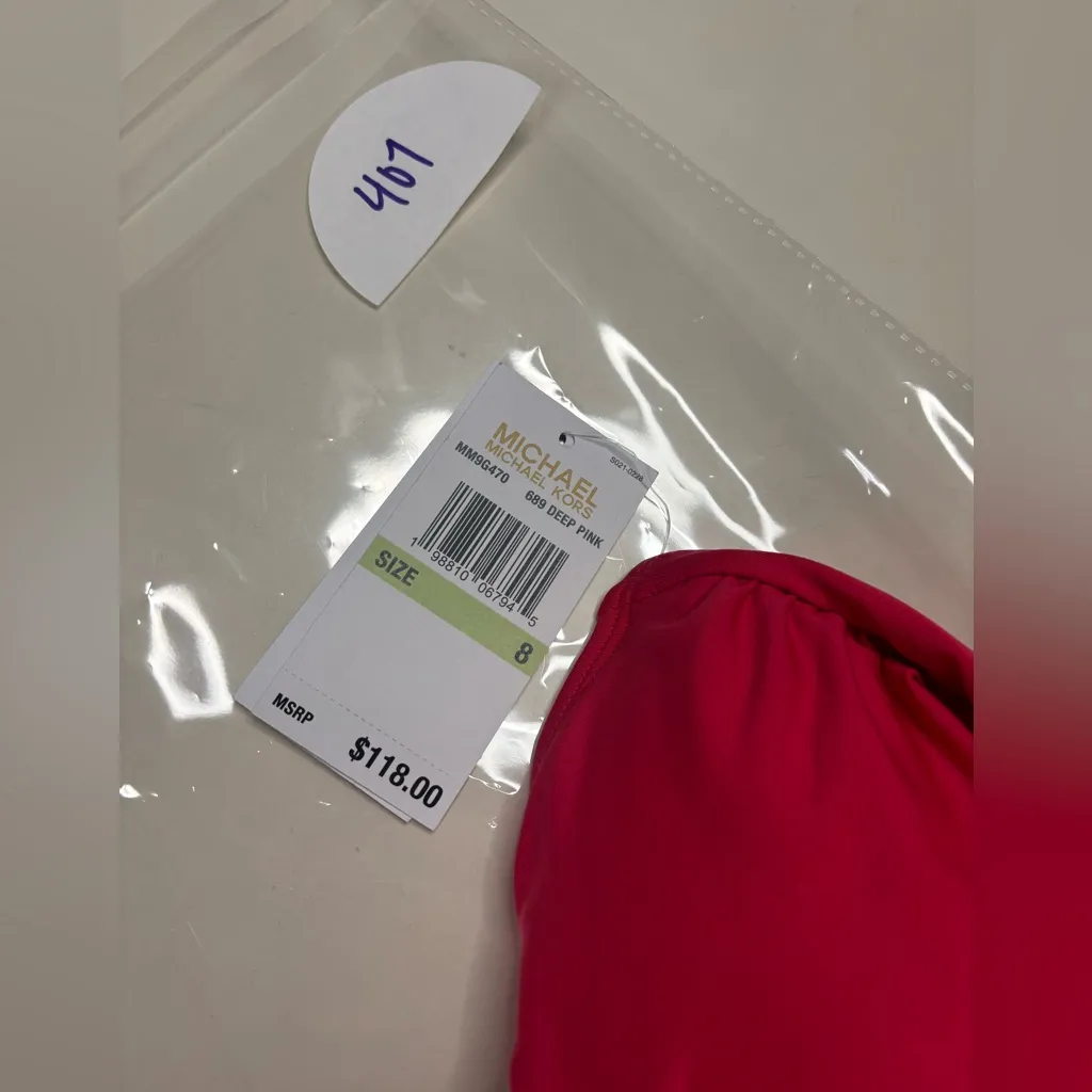 Michael Kors One Piece Swimsuit Size 8 Deep Pink New Ruched - Image 5