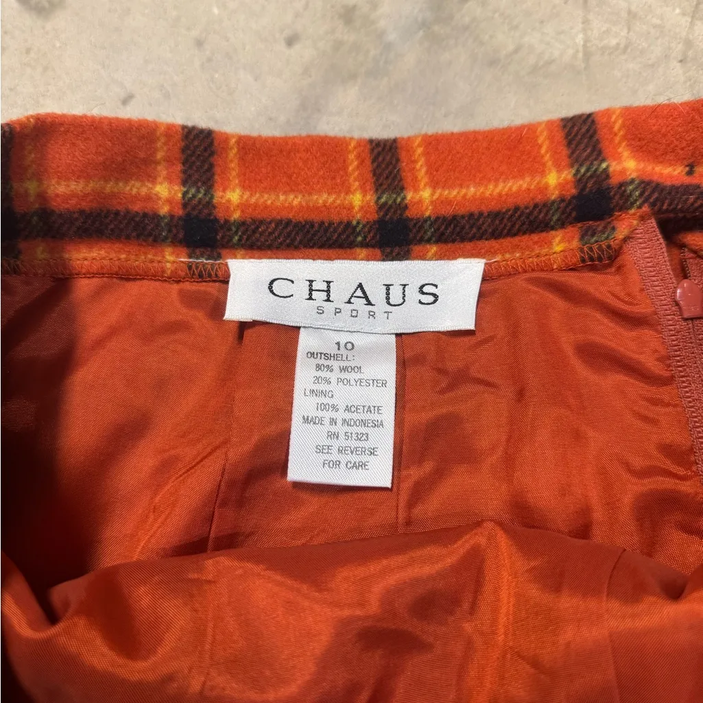 Chaus Sport 80’s Orange Plaid Skirt Size 10 - Image 3