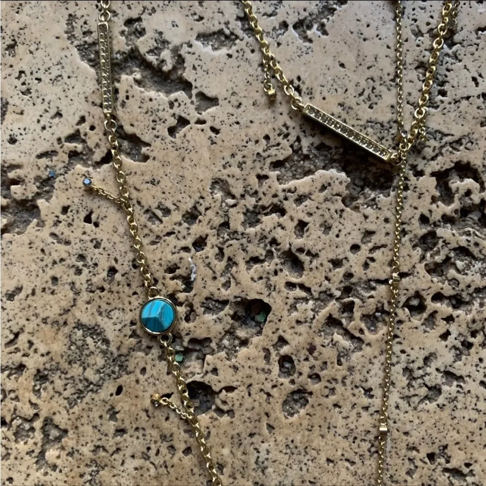 House of Harlow 1960 South Point Aztec Turqouise Layered Strand Necklace Gold - Image 9