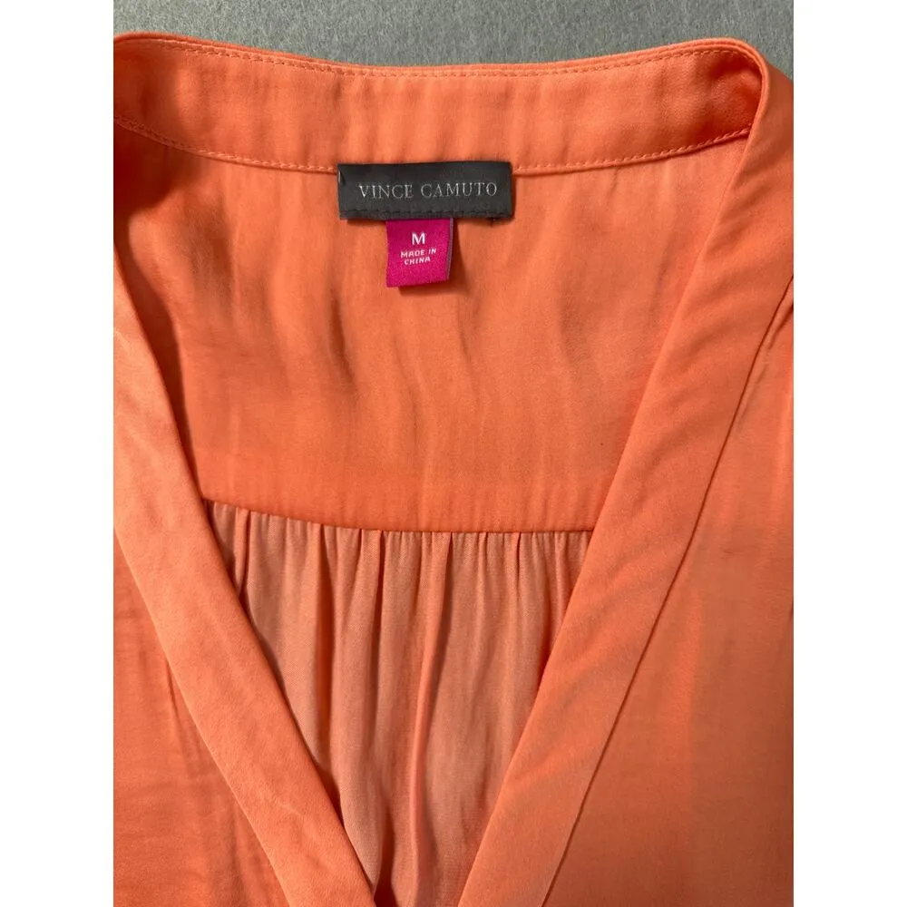 Women’s Vince Camuto Orange Sleeveless V-Neck Blouse Sz M - Image 2