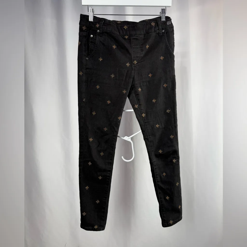 Free People Embroidered Star Skinny Overalls in Washed Black Gold Size 25 - Image 4
