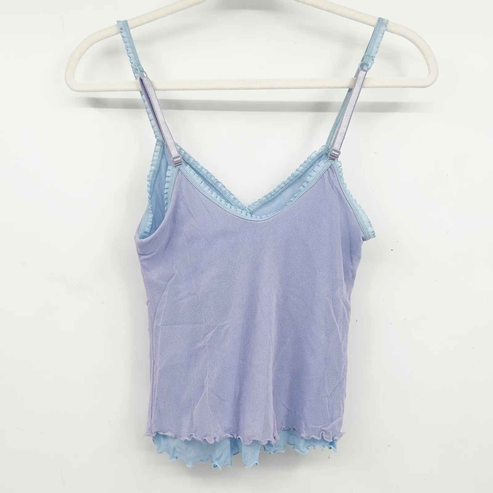 Womens Y2k Vintage Fairycore Fairy Pastel Coquette Sheer Ruched Cami Tank Top Purple Size XS - Image 6
