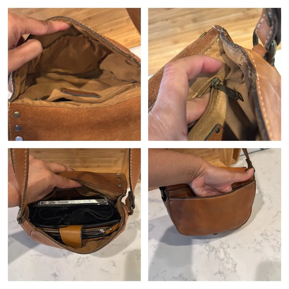 patricia nash vin dis lea flap pebbled Italian leather crossbody bag camel - Image 6