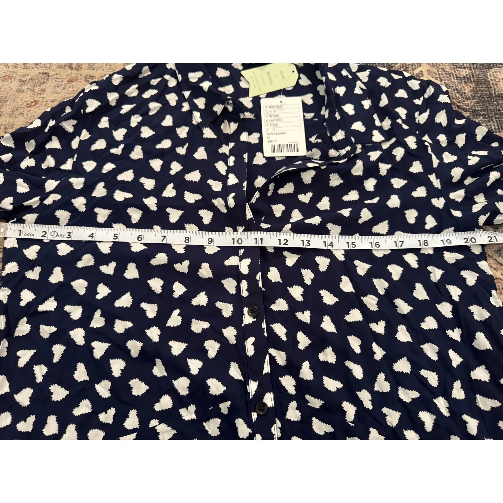 Anthropologie 11.1 Tyhlo Navy‎ Heart Print Button Down Shirt Dress Tunic M - Image 6