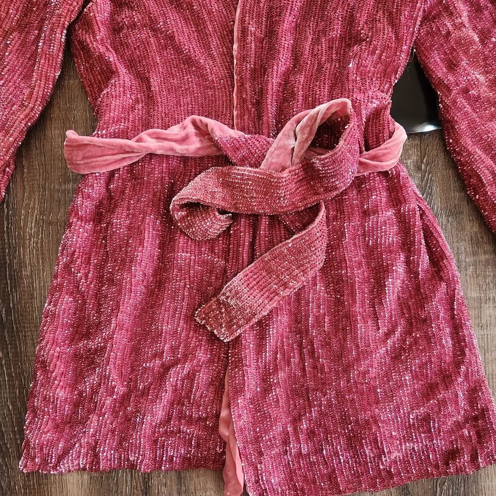 Retrofete Gabrielle Robe Dress Pastel Pink Sequins Size Large NWT Long Sleeve - Image 4