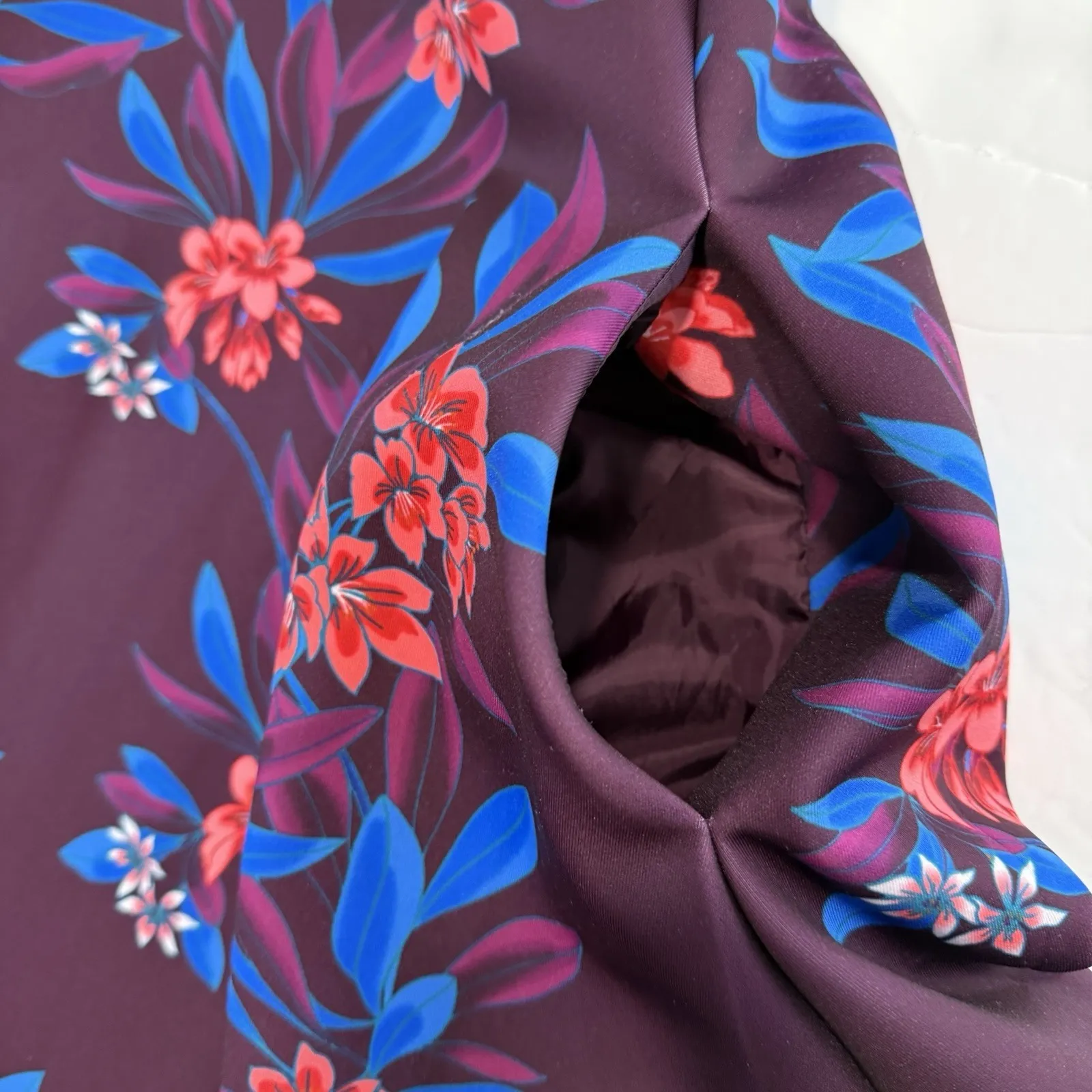 Calvin Klein Purple Floral Sleeveless Flare Scuba Knit Midi Dress Size 2 Pockets - Image 4