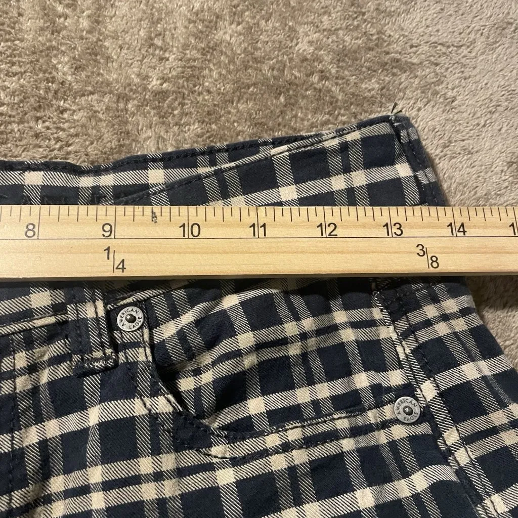 American Eagle Pants Womens 4 XLong Plaid Black Tan High Rise Straight Leg Grung - Image 6