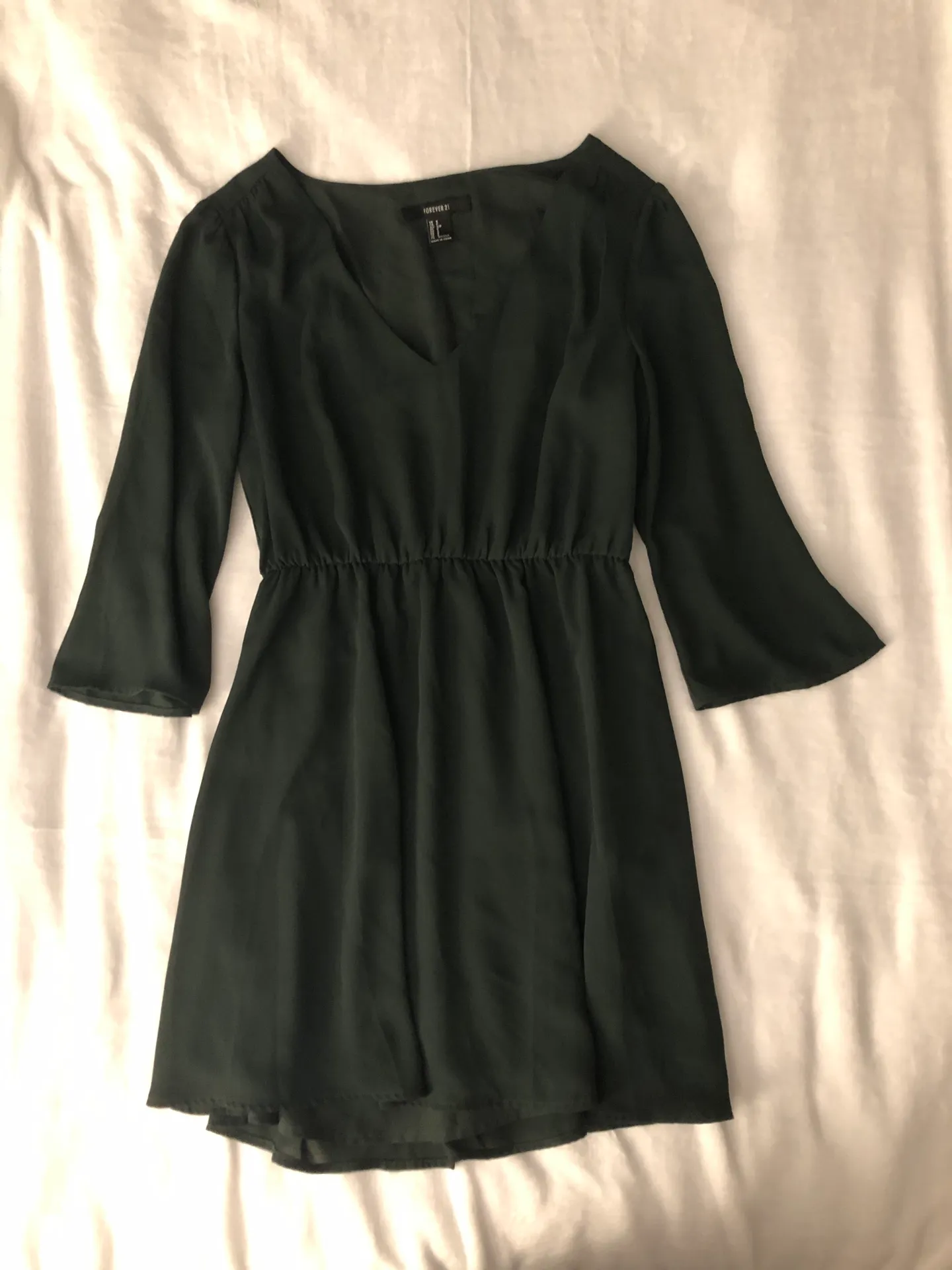 Dark Green Long Sleeved V Neck Dress Holiday - Image 6
