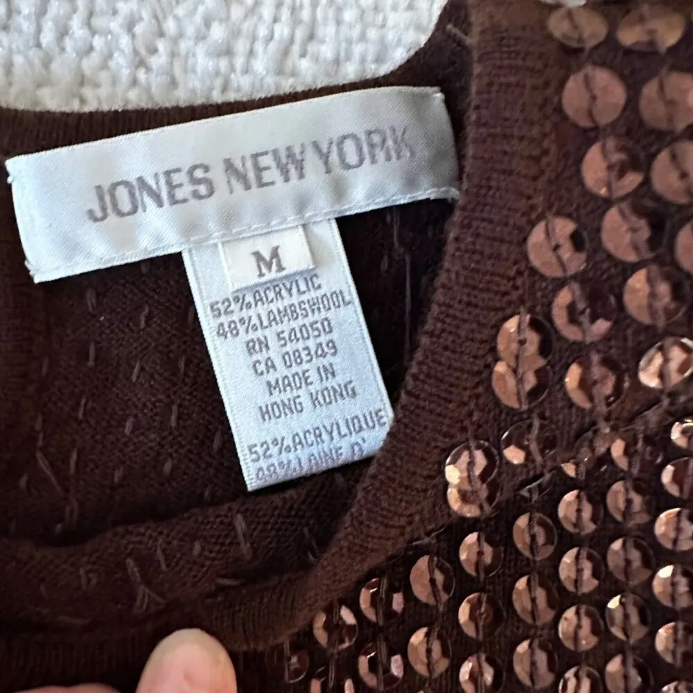 Jones New York Rich Velvet Chocolate Brown Blazer and Sequin Top Sz M - 10 - Image 6